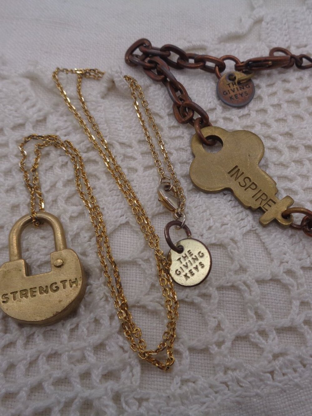Lot of 2 GIVING KEYS Inspire Key Bracelet & Strength Lock Necklace